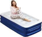 Twin Air Mattress with Built-in Pump Inflatable Mattress for Guests and Home, 17' Camping & Guests Fast & Easy Inflation/Deflation Inflatable Mattress oldable Blow Up Mattress with Storage Bag