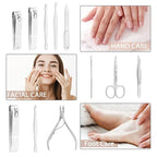 Manicure Set, FAMILIFE Professional Manicure Kit Nail Kit Mens Grooming Tools Pedicure Tool 9PCS Gifts for Men Boyfriend Stainless Steel Nail Clipper Set Leather Case Brown