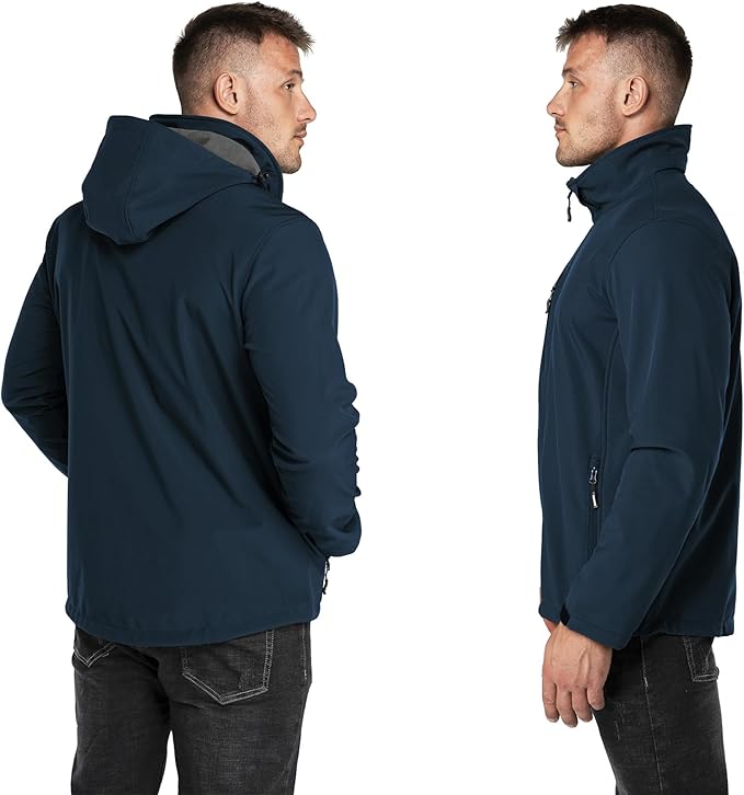 Outdoor Ventures Men's Lightweight Softshell Jacket Fleece Lined Hooded Water Resistant Winter Hiking Windbreaker Jackets