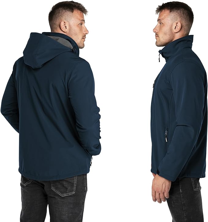 Outdoor Ventures Men's Lightweight Softshell Jacket Fleece Lined Hooded Water Resistant Winter Hiking Windbreaker Jackets