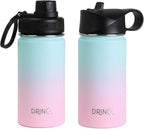 DRINCO Stainless Steel Water Bottle Spout Lid Vacuum Insulated Double Wall Water Bottle Wide Mouth (40oz 32oz 22oz 18oz 14oz) Leak Proof Keeps Cold or Hot (14 oz, 14oz Macaron)