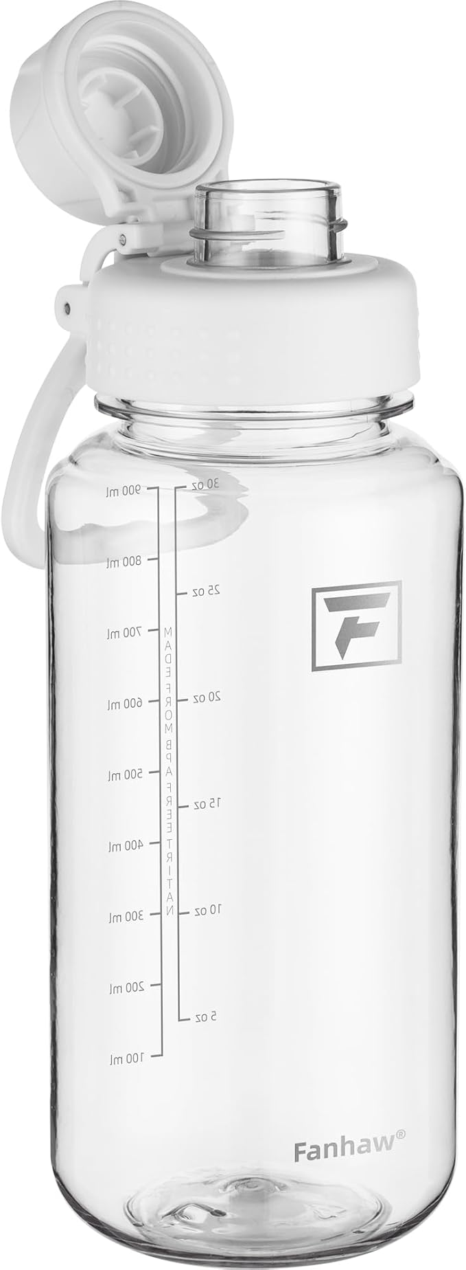 Fanhaw 32 oz Clear Water Bottle with Fast-Flow Spout Lid, BPA-Free Tritan, Wide Mouth, Leakproof, Reusable Bottle for Gym, School, Office, Travel (Clear&White)