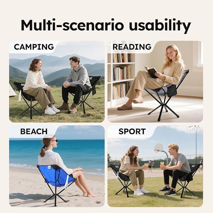 Small Camping Chair, Compact Folding Camping Chair for Adults-200 LBS Supported Lightweight Backpacking Chair for Outdoors Fishing, Hiking, Travel, Picnic, Beach Aluminum Chair(Black)