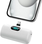 Mini Portable Charger 5000mAh Power Bank,15W PD USB C Cell Phone Portable Power, LCD Display Battery Pack Compatible With iPhone 15/15 Plus/15 Pro/15 Pro Max/Android/Samsung/Moto/LG (Type-C Only)