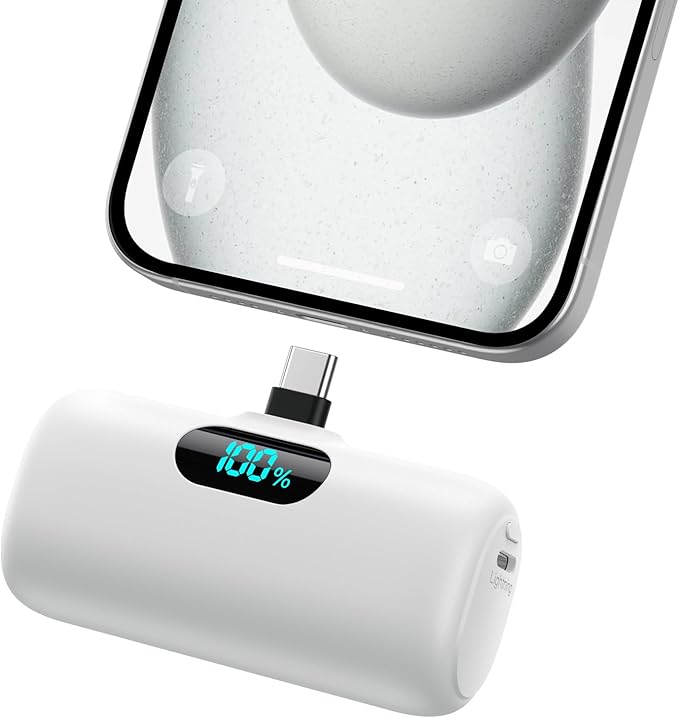 Mini Portable Charger 5000mAh Power Bank,15W PD USB C Cell Phone Portable Power, LCD Display Battery Pack Compatible With iPhone 15/15 Plus/15 Pro/15 Pro Max/Android/Samsung/Moto/LG (Type-C Only)