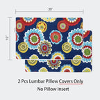 Magpie Fabrics Pack of 2 Outdoor Lumbar Pillow Case Covers 12"x20", Waterproof Rectangular Throw Pillowcase Shell Decorative Sham for Patio Garden Couch - Floral Navy