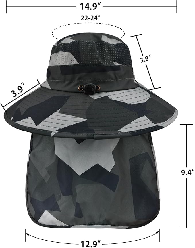 Sun Hats for Men Women Fishing Hat UPF 50+ Breathable Wide Brim Bucket Hats Summer UV Protection Safari Hat with Neck Flap
