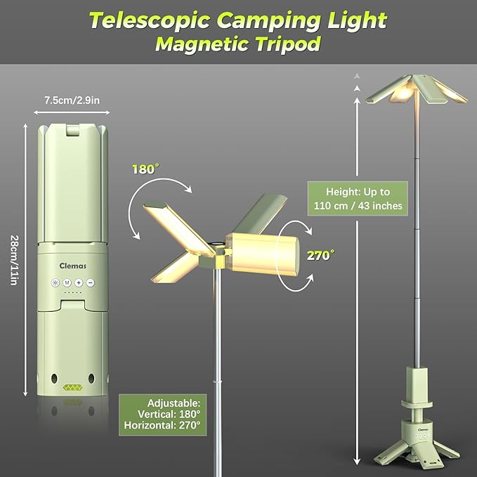 Telescopic Camping Lights Rechargeable 14000 mAh Led Multifunction Magnetic Lanterns Job Site Lighting Cordless Dimmable Camping Tent Lamp Portable Power Supply 6000LM IPX5 Waterproof (White)