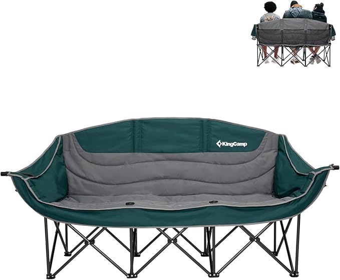 KingCamp Double Camping Chair, Oversized Heavy Duty Loveseat for Adults Portable Folding XL 2 Person Couch Padded Comfortable Two Seat with Cup Holder for Outdoor Lawn Backyard