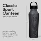 Corkcicle Sport Canteen - Keeps Drinks Cold 25 Hours - Stainless Steel Water Bottle - Triple-Insulated - Spill-Proof - Summer Drinkware Gift - Keeps Drinks Ice Cold - 20 oz - Burnt Wood
