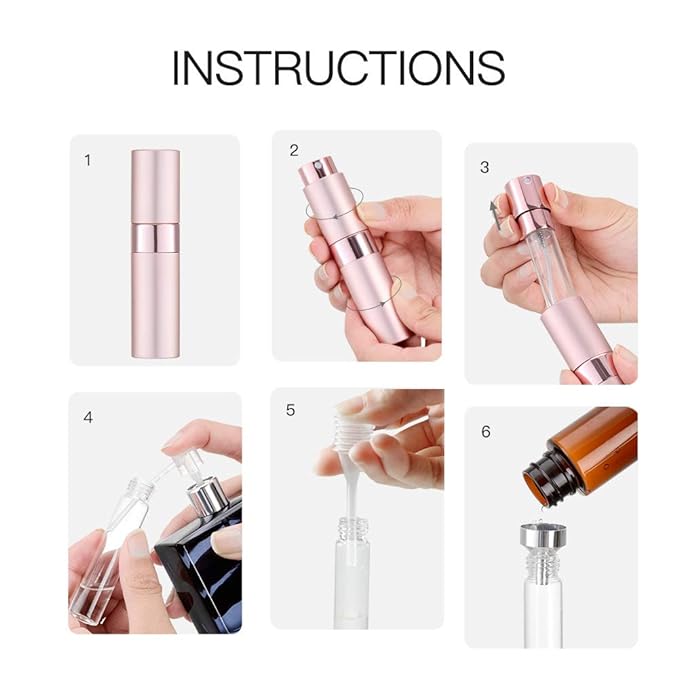 LISAPACK 8ML Atomizer Perfume Spray Bottle for Travel (3 PCS) Empty Cologne Dispenser, Portable Sprayer for Men and Women (Black, Silver, Pink)