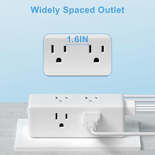 Surge Protector Outlet Extender, 6 AC Outlets & 3 USB Ports (3.1A), 2700J ETL Listed, Triple-Sided Wide-Spaced, 1875W 15A, Flame Retardant ABS+PC, for Home Office Kitchen Bedroom (White)