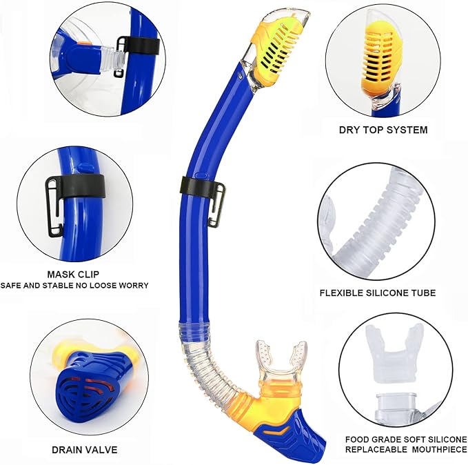 Kids Mask Fins Snorkel Set Snorkeling Packages, with Diving Mask, Snorkel, Adjustable Swim Fins, Mesh Bag, Anti-Fog Anti-Leak Snorkeling Gear for Kids for Snorkeling Swimming Diving