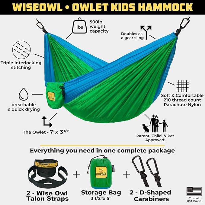 Wise Owl Outfitters Camping Hammocks Duo - Set of 2, Adults and Kids Hammock for Outdoor, Indoor, Single & Double Use w/Tree Straps - Camping Gear Essentials