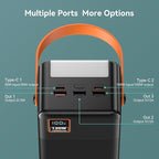 Power Bank 72000mAh Power Station, 130W Fast Charging, Portable Outdoor Generator with Smart Digital Display, Retractable Lighting - Perfect for Travel, Camping, Home Backup