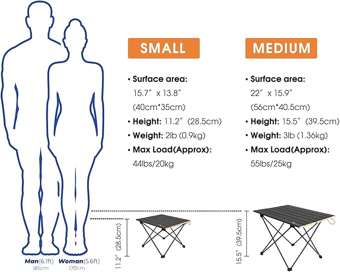 MOON LENCE Folding Beach Table, Small Folding Table, Outdoor Ultralight Aluminum Camping Table, Portable Compact Backpacking, Travel Table for Beach, Picnics, Cooking, Hiking