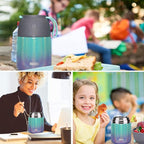 Insulated Thermo Soup Jar for Kids & Adults, 17 oz Stainless Steel Thermal Food Container with Spoon, Triple Layer Insulation (Rainbow)