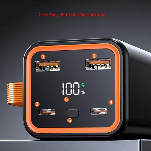 Portable Black DIY Power Bank Case with LCD Display 4 Slots 21700 Battery Charger Shell Box Fast Charging Power Bank Accessory