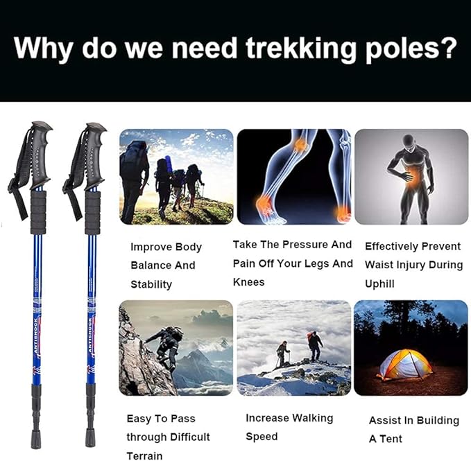 Aihoye Hiking Trekking Poles, 2 Pack Collapsible, Lightweight, Anti Shock, Walking Sticks, Adjustable Hiking Pole for Men and Women