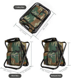 Portable Hiking Camouflage Camping Stool, Folding Camping Chair Stool Backpack with Cooler Insulated Picnic Bag