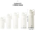 IDEUS Insulated Stainless Steel Water Bottle with 2 Leak-Proof Lids, Thermal Water Flask for Hiking Biking, 40oz, White