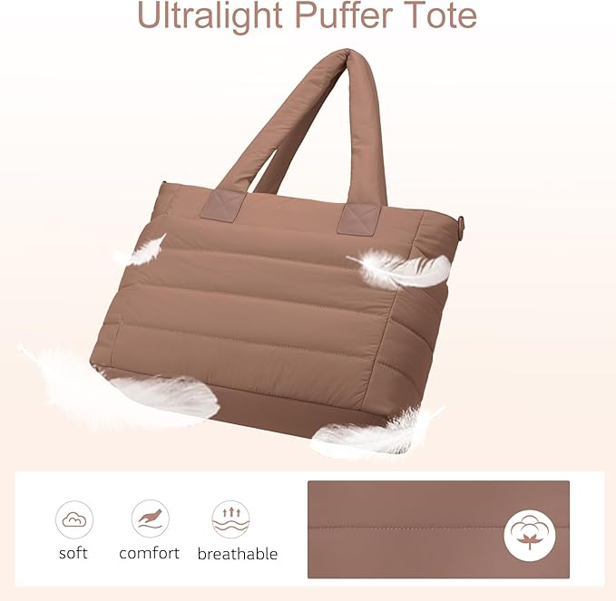 Tote Bag for Women Puffer Work Tote Handbag Large Quilted Nurse Bag with Zipper for Travel