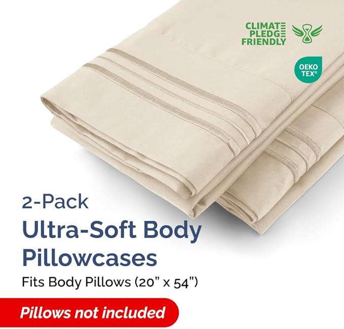 Long Pillowcases - Body Pillow Cover - Long Pillow Insert for Sleeping, Side Sleepers - Soft & Breathable Body Pillow Case with Envelope Enclosure - Comfy, Cozy & Machine Washable - 20" x 54" (Wheat)