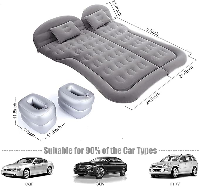 Inflatable SUV Air Mattress,Thickened Flocking Inflatable Car Camping Travel Air Mattress with 2 Pillows & Air Pump,Portable Car Sleeping Bed for SUV|MPV|Minivan