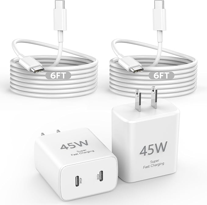 45W Apple USB C Charger Fast Charging for iPhone 17/16/15, 2Pack 6FT USB C to C Cable Cord Quick iPhone Charger Block for Apple 17/17 Pro/17 Pro Max/Air/16/16 Pro/16 Pro Max/16 Plus/15/15 Pro Max/iPad