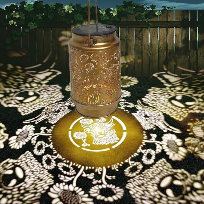 Solar Lanterns Outdoor Waterproof Decoration, Highland Cow Garden Decor Hanging Lantern Lights, Birthday Gifts for Women, Led Decorative Outside Light, for Yard, Patio, Porch,Pathway, Table, Trees