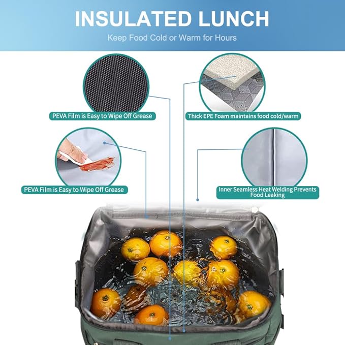 iknoe Large Cooler Bag Collapsible, 15L Insulated Bags, Leakproof Lunch Cooler Tote with Multi-Pockets for Adult, Insulated Lunch Box for Beach, Picnic, Work, Grayish Green 24-Can