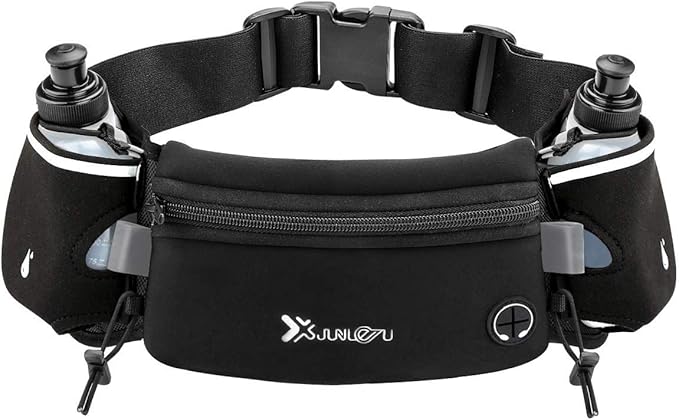 Number-one Running Belt with Water Bottles(2 x 175ML), Hydration Belt Waterproof Waist Pack Bag Fits iPhones Adjustable Sports Waist Pouch for Marathon Running Hiking Cycling