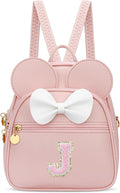 KKXIU Girls Initial Bowknot Cute Mini Backpack for Toddler, Travel Small Girl Backpacks, Personalized Birthday Gifts for Little Girls and Kids(J, Pink)