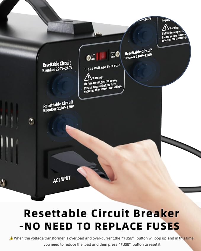 LVYUAN Voltage Converter Transformer 1500 Watt Step Up/Down Convert from 110V-120V to 220V-240Vt and from 220V-240V to 110V-120V with 2 US outlets, 2 Universal outlets, Resettable Circuit Breaker