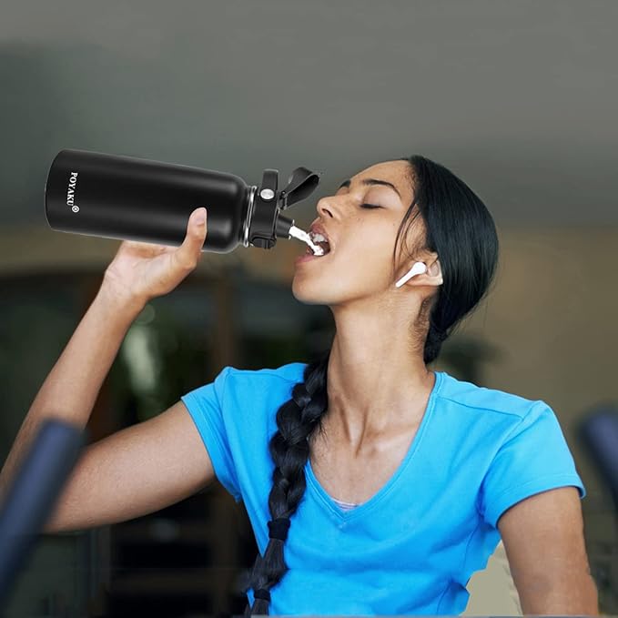 Water Bottle Insulated 32oz 40oz 64oz 128oz Straw Lid Spout Lid & 3 Lids, Leak Proof, Vacuum Insulated,Stainless Steel Water Bottle Wide Mouth for Sports, Gym or Office