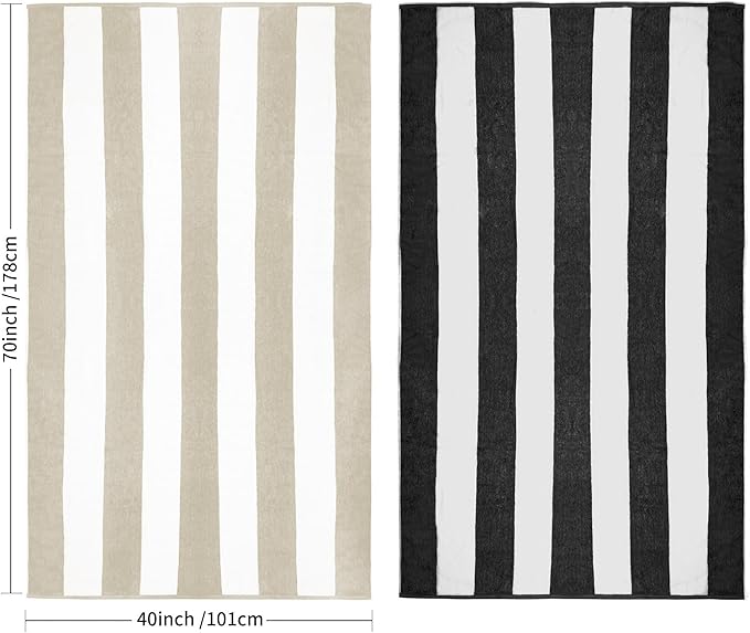 CLOWOOD Plush Oversized Beach Towel - Cotton 40 x 70 Inch Large Thick Black Striped Cabana Pool Swimming Towel