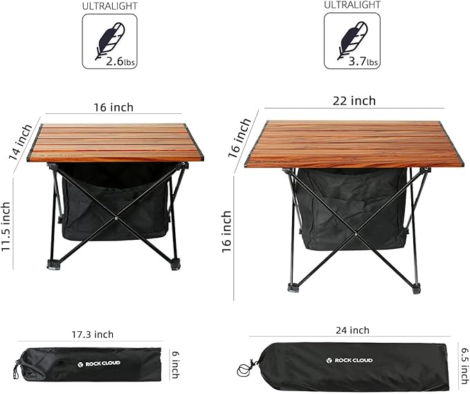 ROCK CLOUD Portable Camping Table Ultralight Aluminum Camp Table with Storage Bag Folding Beach Table for Camping Hiking Backpacking Outdoor Picnic, Size M