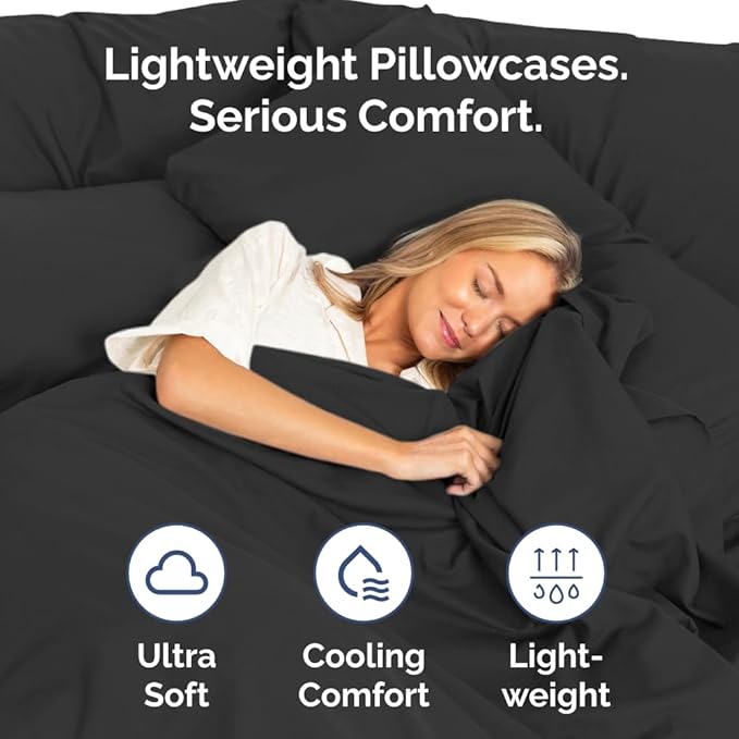 Long Pillowcases - Body Pillow Cover - Long Pillow Insert for Sleeping, Side Sleepers - Soft & Breathable Body Pillow Case with Envelope Enclosure - Comfy, Cozy & Machine Washable - 20" x 54" (Black)