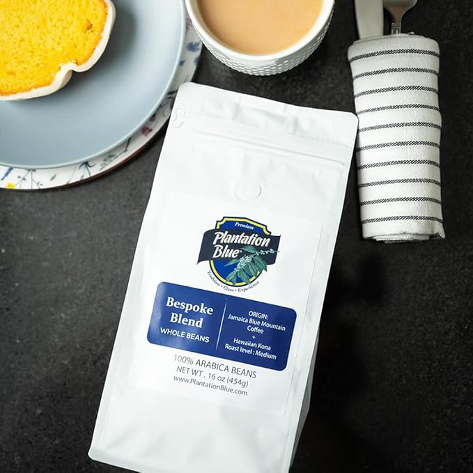 Plantation Blue Bespoke Blend of Blue Mountain and Hawaiian Kona Coffee Whole Beans (1lb)