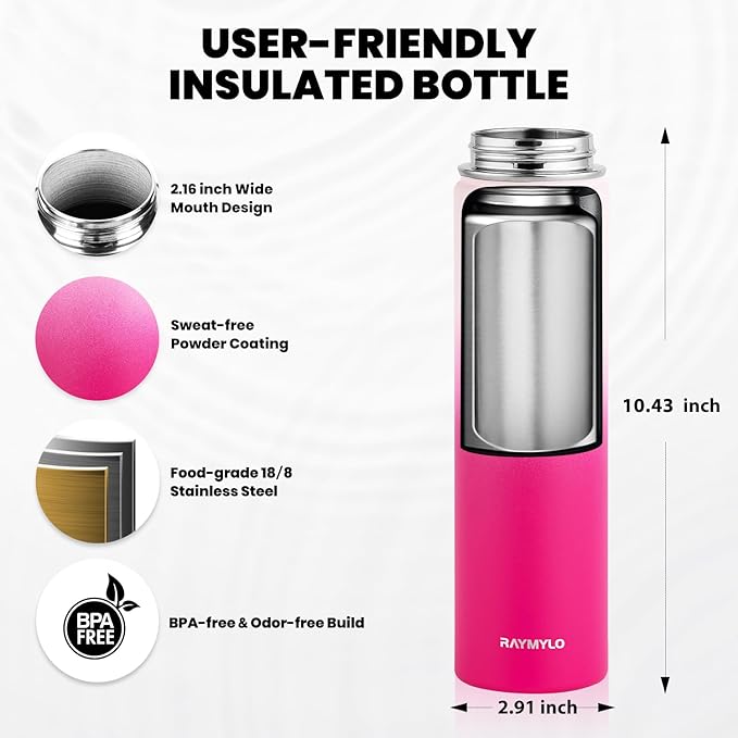 Insulated Water Bottle 24oz, Triple Wall Vacuum Stainless Steel (Cold for 48 Hrs, Hot for 24Hrs), Leak Proof & Non-BPA, 24oz Hydro Water Flask with Paracord Handle & Straw Spout Lids