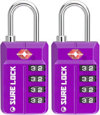 TSA Approved Travel Luggage Locks, Open Alert Combination Lock for School Office & Gym Locker,Toolbox, Pelican Case,Easy Read Dials- 1, 2 & 4 Pack (1, Dark Purple 2 Pack)