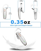 Bluetooth Headset, V5.1 Ultralight Wireless Handsfree Earpiece Cell Phone with Noise Cancellation Microphone for iOS Android Trucker Driver- White