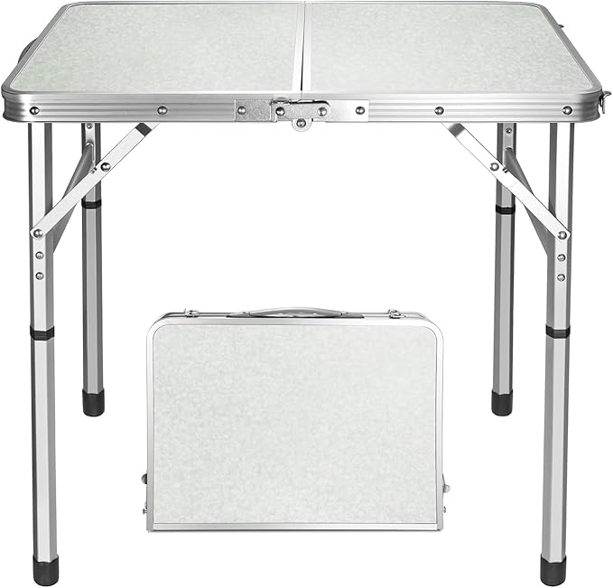 VILLEY Folding Camping Table, 2ft Small Portable Lightweight Outdoor Table with Aluminum Adjustable Legs for Travel Picnic Cooking Beach