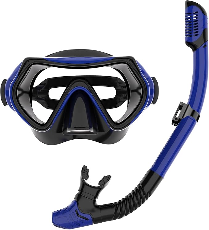 Snorkeling Gear for Adults, JRing Snorkel Mask Set with 180 Degree Tempered Glass Anti Fog Goggles Scuba Dry Top Snorkel for Swimming, Scuba Diving Mask for Men Women