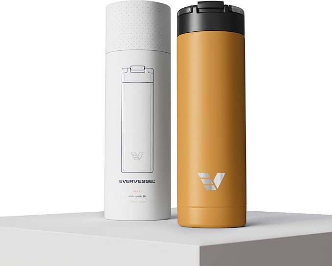 Maxi Stainless Steel Water Bottle 26oz - Double wall vacuum insulated | Integrated carry handle | leak proof flip top lid | Lightweight & stylish - Yellow