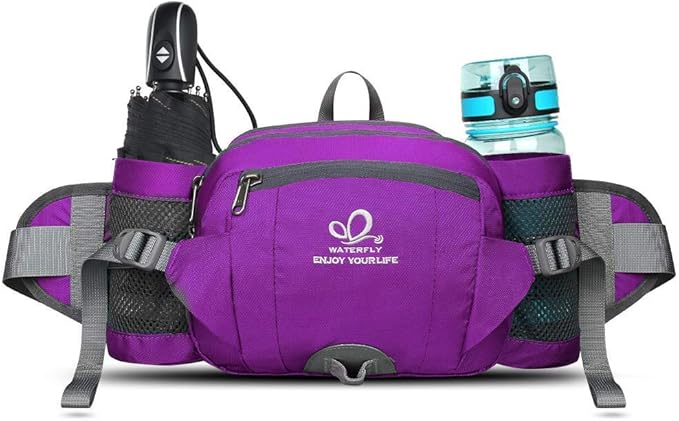WATERFLY Fanny Pack Waist Bag: Fannie Pack 2 Water Bottle Holders Lumbar Belt Hiking Walking Running Jogging Camping Large Woman Man (Bottle Not Included)