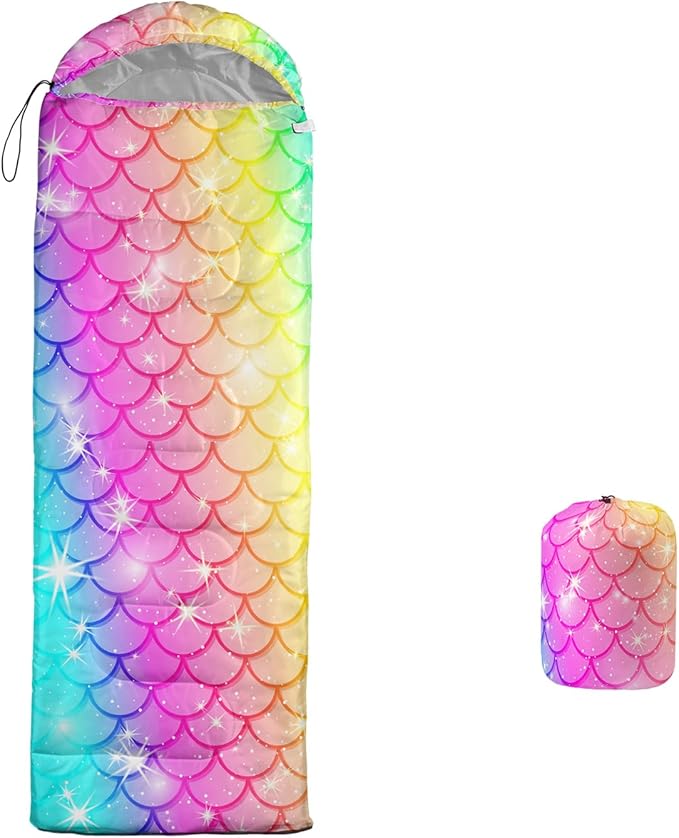 Galaxy Wolf Camping Sleeping Bags Warm & Cool Weather Waterproof Backpacking Blue Purple Starry Sky Sleeping Bag All Seasons Camping, for Adult Kids Boy Girls Camping Gear Equipment, Traveling