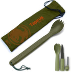 Tapirus Spork Tactical Green | BPA Free Spoon Fork, Stainless Steel Knife and Fire Starter | 3 in 1 multipurpose utensil | Outdoor hiking, camping & backpacking gear | Fit for MRE