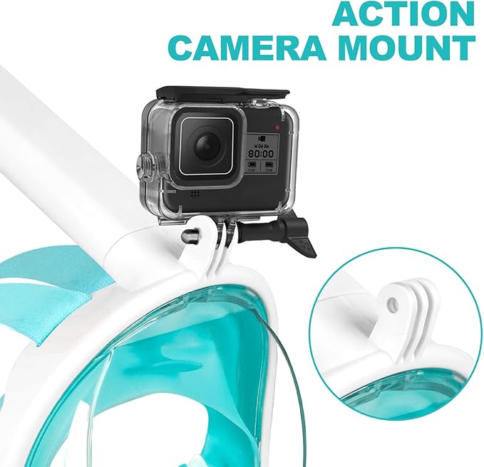 Full Face Snorkel Mask Adults with Dry Top System, Detachable Camera Mount, 180 Panoramic Anti-Fog Anti-Leak Diving Mask for Adult and Kids
