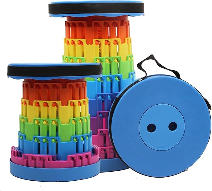 Collapsible Stool Upgraded, Folding Telescoping Foldable Camping Stool, Sturdy, Portable Telescopic Compact Folding Chair, Retractable Seat or Foot Rest for Travel, Parties, Queue